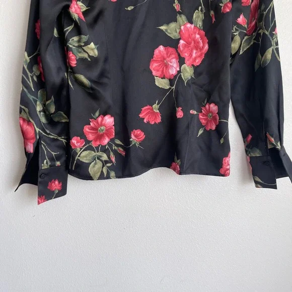 Vintage 90s Kate Hill Petite 100% Silk Floral Print Long Sleeve Blouse - Picture 8 of 9
